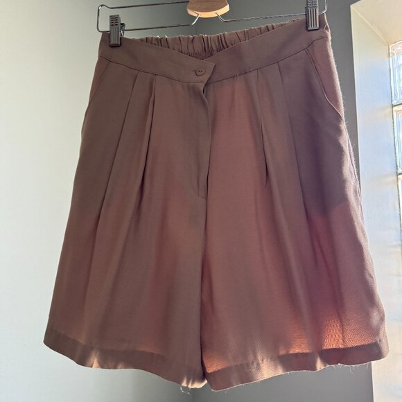 Pleated Wide Leg Shorts S/M 28 Waist Khaki Tan - Picture 12 of 15